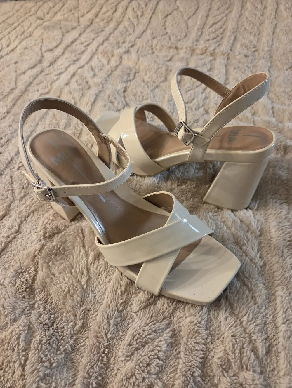 Mia Women's Strappy Block Heel Sandals - Cream Size 8.